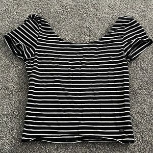 American Eagle Black and White Striped Crop Top Size Small